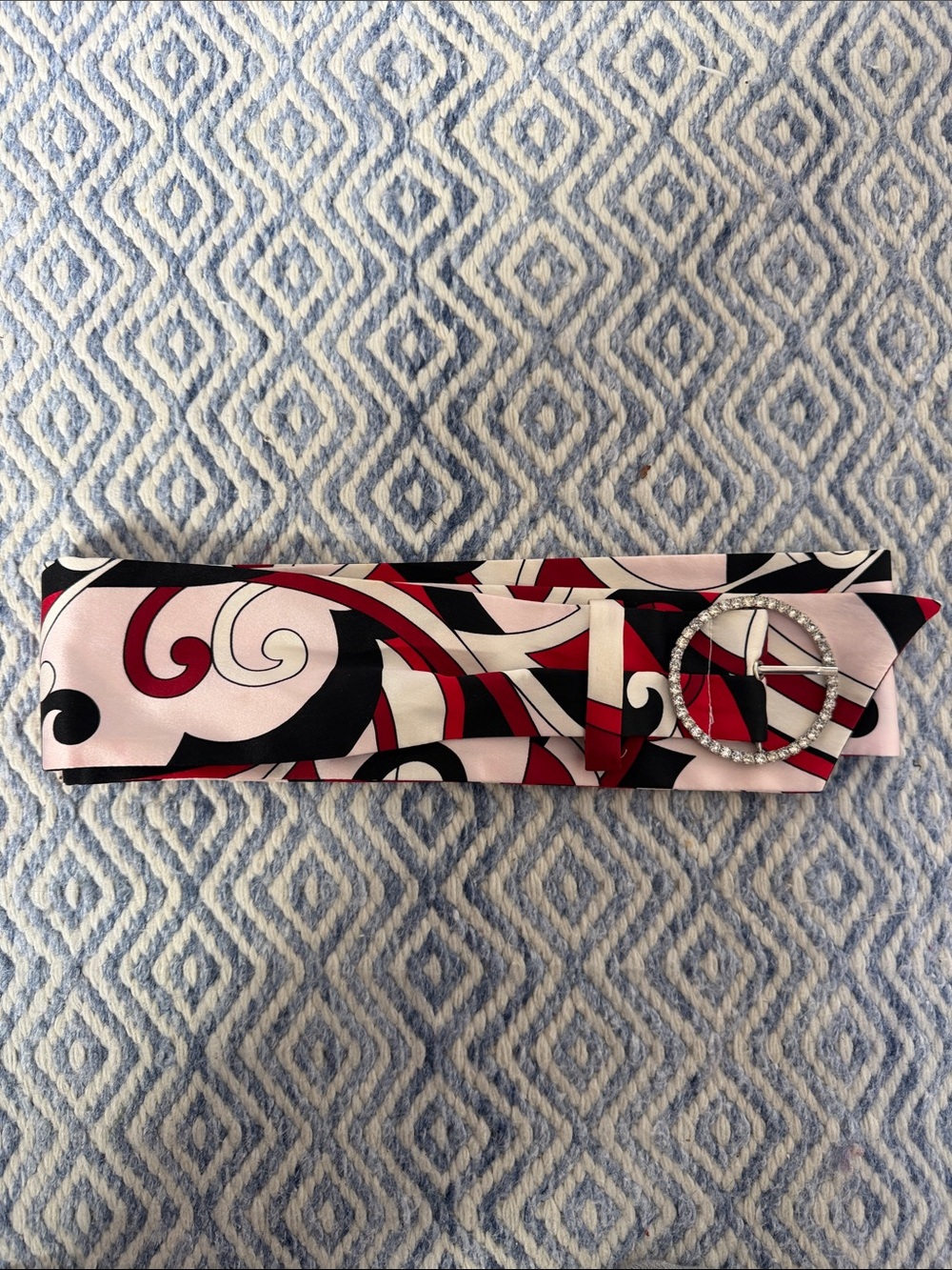 Julie Brown Black, Red & White  Fashion Belt with diamond buckel